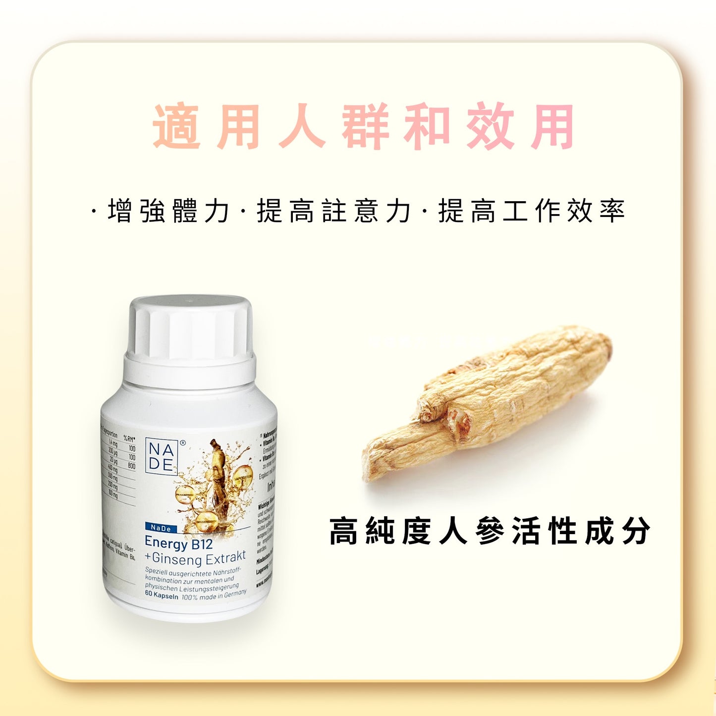 NaDe Energy B12 + Ginseng Extrakt B12+人参皂苷